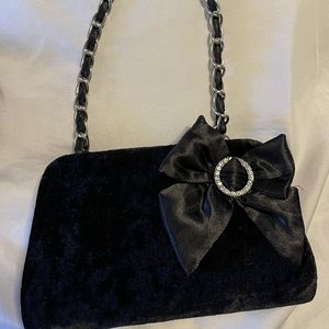 Velvet Handbag with Jewel Accent